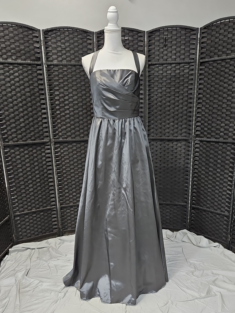 Alfred Angelo Silver Satin Halter Maxi Gown